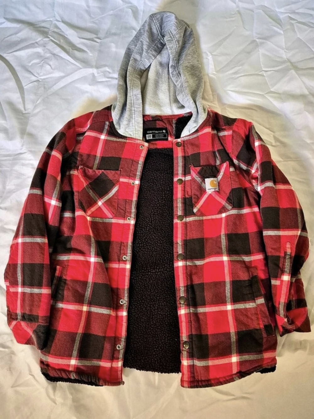 Boys Carhartt Flannel Sherpa Lined Hooded Shirt Jacket